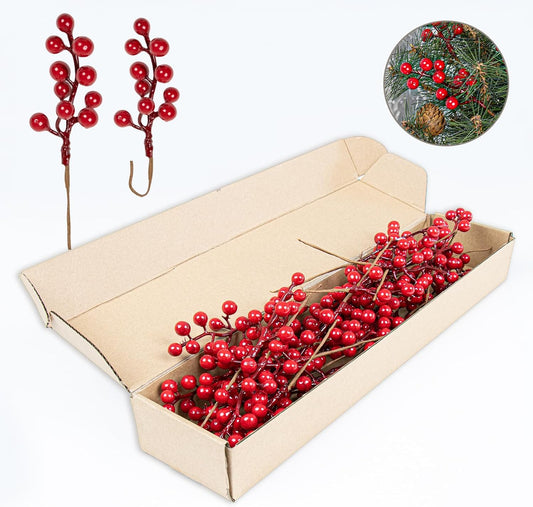 Christmas Tree Decoration - 32-pack - Artificial Red Berry Stems - 16.5 cm - Christmas Berries - Suitable for V1259-DP01-BO-64