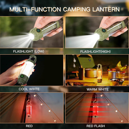 Mini camping lamp - Portable flashlight - Type-C fast charging, waterproof outdoor lamp - With hook - V1259-DP01-BO-647