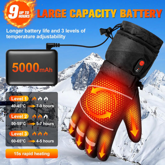 Gloves - Warm winter gloves - Rechargeable heated gloves - 3 heating settings, 360 degrees heating - V1259-DP01-BO-664