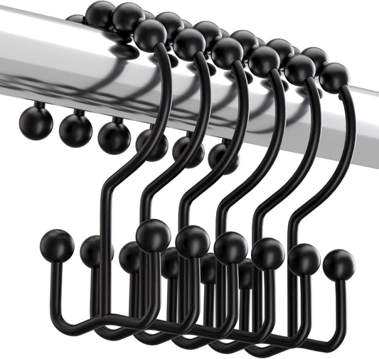 Matzwarte shower curtain hooks (12-pack) - Double hooks made of stainless steel - Hooks with smooth rolling V1259-DP01-BO-669