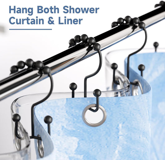 Matzwarte shower curtain hooks (12-pack) - Double hooks made of stainless steel - Hooks with smooth rolling V1259-DP01-BO-669