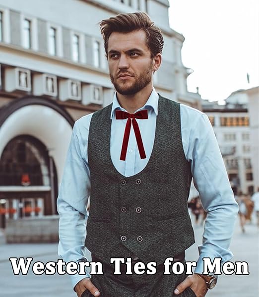 Western String Ties for Men Velvet Western Colonel Bolo Bow Tie Solid Color Clip On Bowtie for Wedding Cosplay V1259-DP01-BO-673