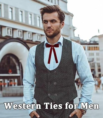 Western String Ties for Men Velvet Western Colonel Bolo Bow Tie Solid Color Clip On Bowtie for Wedding Cosplay V1259-DP01-BO-673