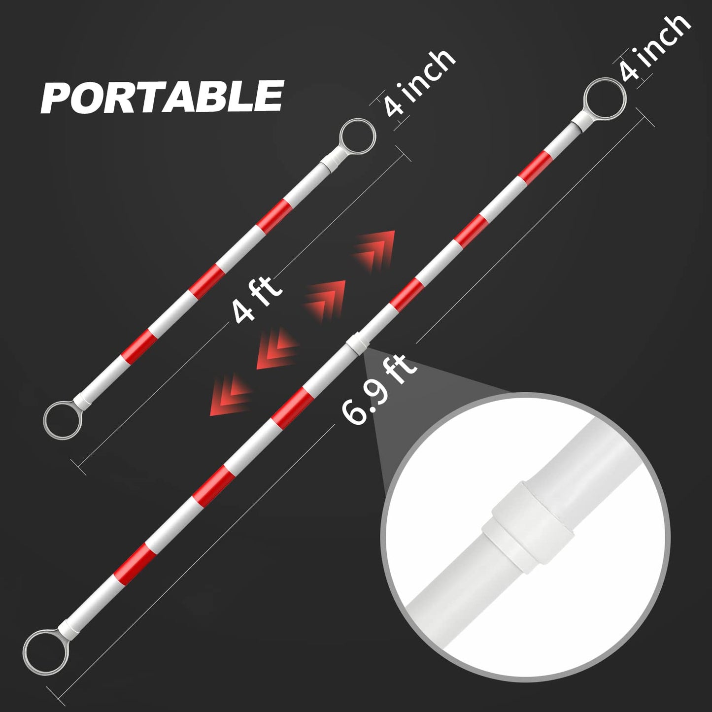 Telescopic pole - 1-pack 4' to 6.9' telescopic cone pole - for parking areas - retractable barrier for V1259-DP01-BO-7