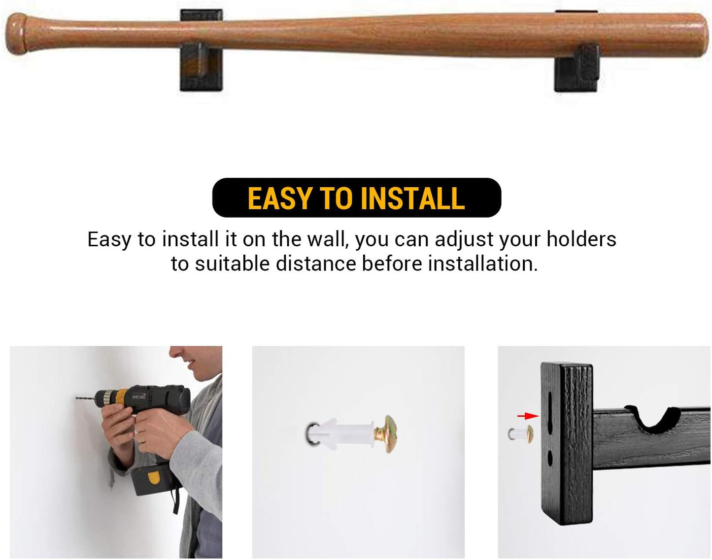 Display standard - Black - Baseball bat display standard - Baseball bat holder - Wall mounting - Horizontal V1259-DP01-BO-72