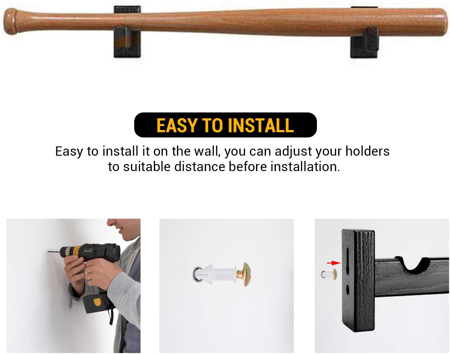 Display standard - Black - Baseball bat display standard - Baseball bat holder - Wall mounting - Horizontal V1259-DP01-BO-72