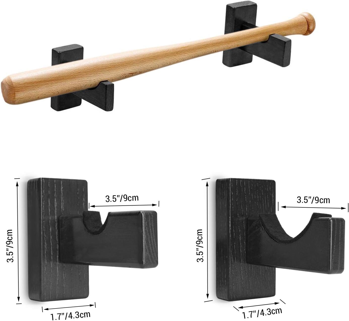 Display standard - Black - Baseball bat display standard - Baseball bat holder - Wall mounting - Horizontal V1259-DP01-BO-72