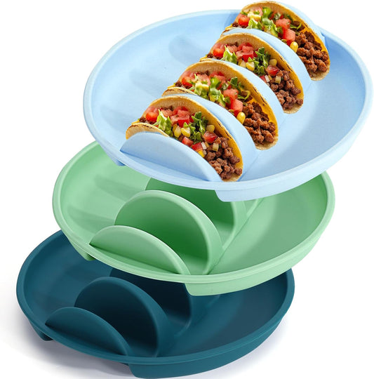 Silicone taco trays - 3-pack - with dividers - Eco-friendly - Reusable - Taco plates - Taco holders - V1259-DP01-BO-82