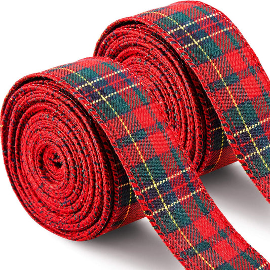Christmas checkered ribbon - Jute ribbon with wire edge - Easy to bend - Red and green checkered ribbon - For V1259-DP01-BO-92