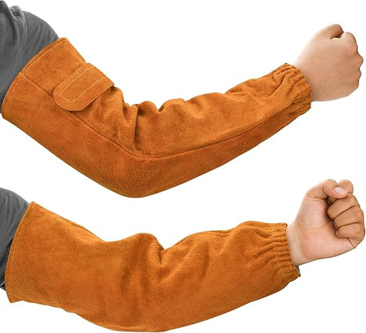Cowhide arm protector with Velcro - Leather welding sleeve - Real cowhide arm protector - Welding sleeve - V1259-DP01-BO-94
