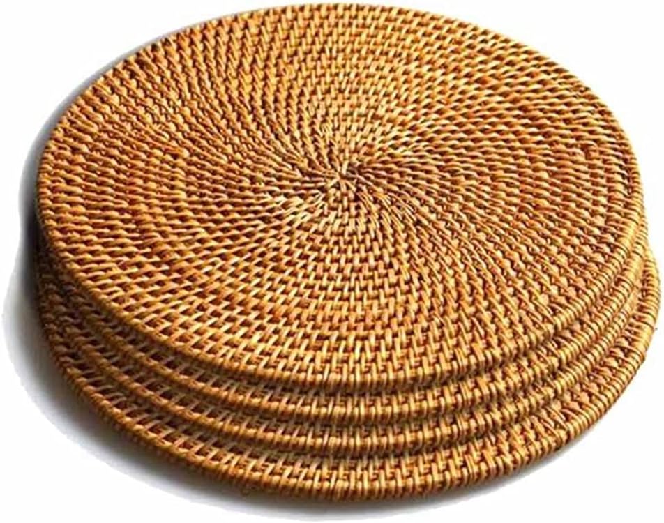 Isolation mat - Woven mat - 4 pieces - Rattan mat for hot dishes - 18 cm - Anti-burn coasters - Handmade V1259-DP01-BO-99