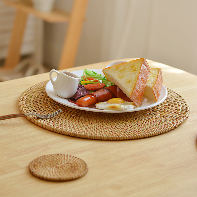 Isolation mat - Woven mat - 4 pieces - Rattan mat for hot dishes - 18 cm - Anti-burn coasters - Handmade V1259-DP01-BO-99