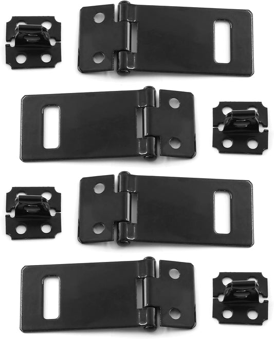 Biaungdo 2 Inch Padlock Hasp, 4 Pcs Door Slide Latch Lock Security Door Clasp Black Painted Iron Gate Bolt V1259-DP01-D-10