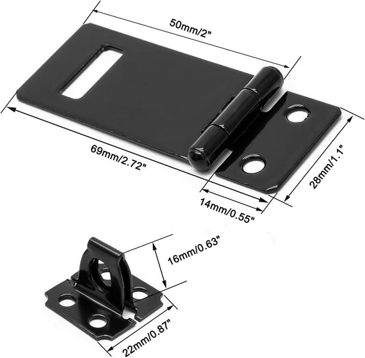 Biaungdo 2 Inch Padlock Hasp, 4 Pcs Door Slide Latch Lock Security Door Clasp Black Painted Iron Gate Bolt V1259-DP01-D-10