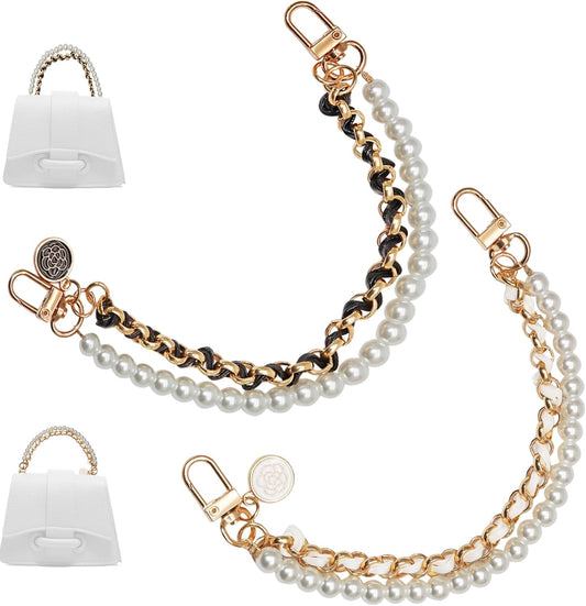 Biaungdo 2 Pcs Pearl Purse Extender Chain, Luxury Black and Gold Handbag Straps Replacement, Metal Purse V1259-DP01-D-100