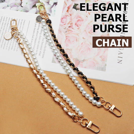 Biaungdo 2 Pcs Pearl Purse Extender Chain, Luxury Black and Gold Handbag Straps Replacement, Metal Purse V1259-DP01-D-100