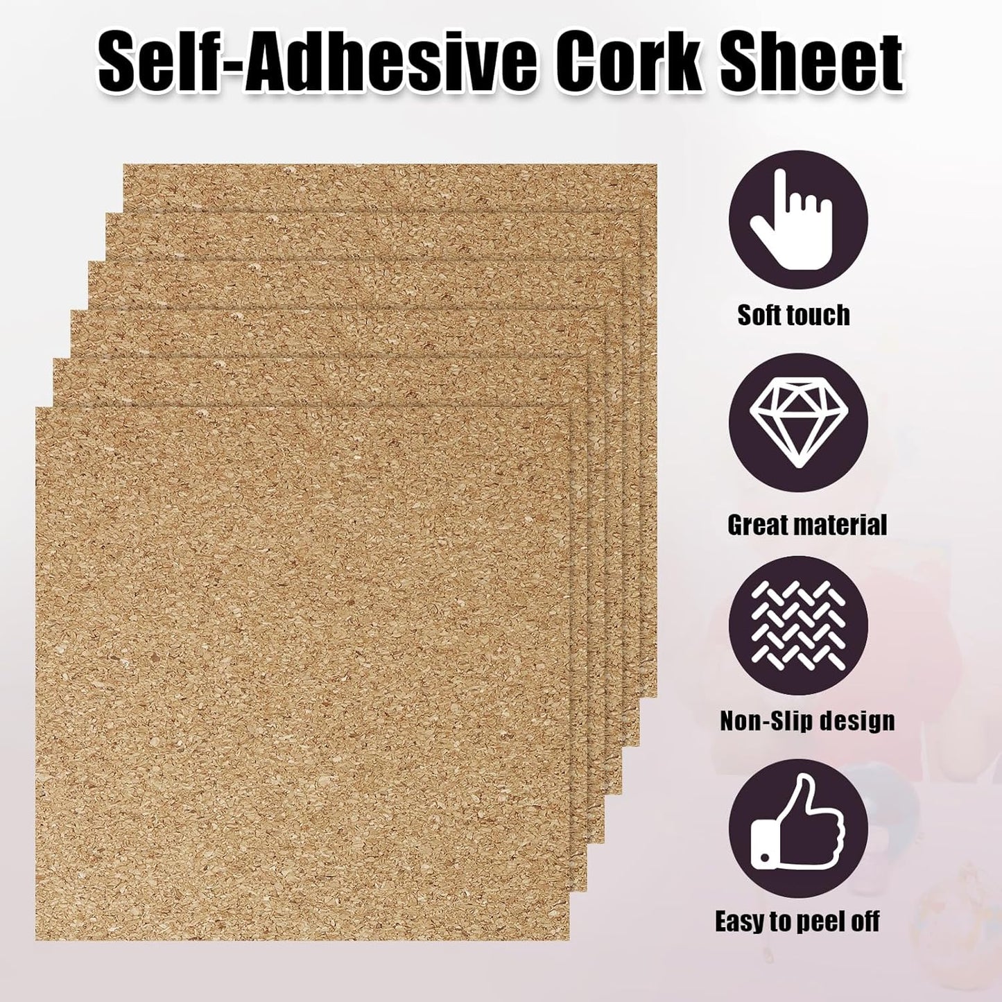 Biaungdo 10 Pcs Self Adhesive Cork Sheets, 4 X 4 Inch Cork Tile Sheet with Adhesive Backing, Square V1259-DP01-D-104