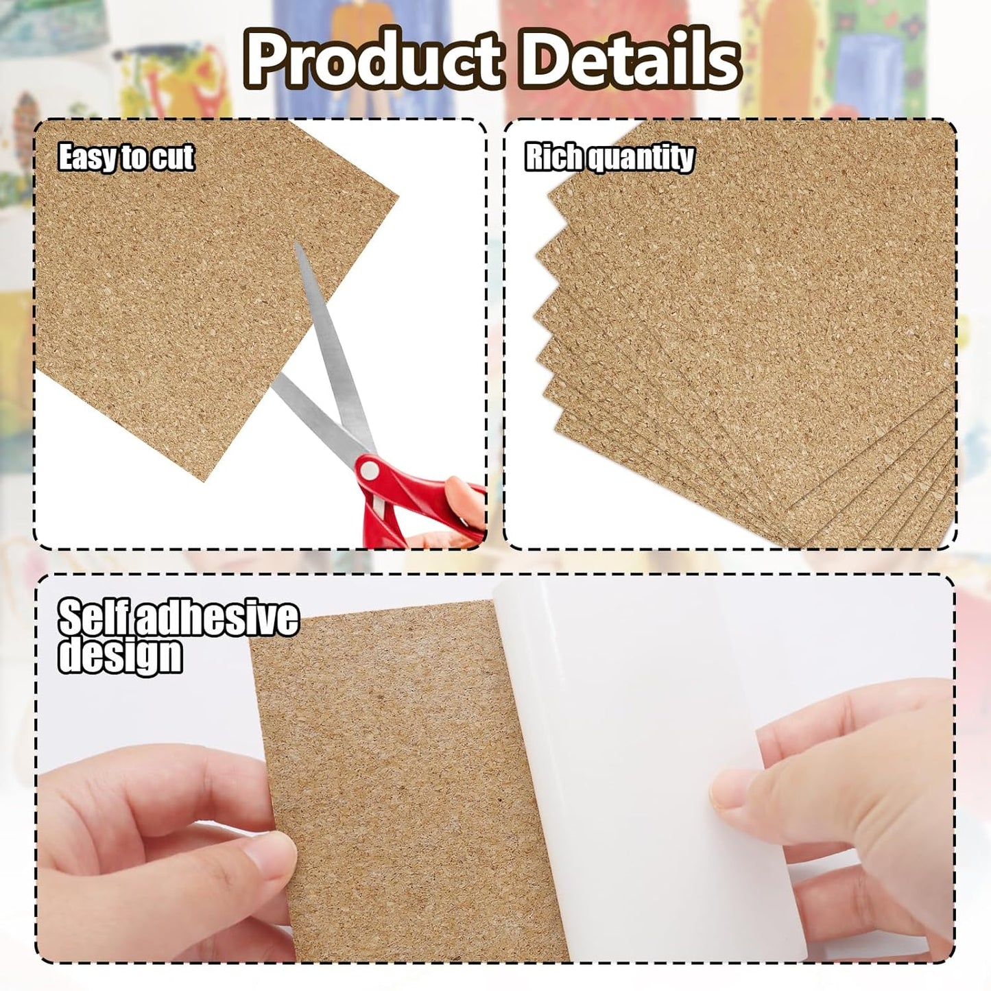 Biaungdo 10 Pcs Self Adhesive Cork Sheets, 4 X 4 Inch Cork Tile Sheet with Adhesive Backing, Square V1259-DP01-D-104