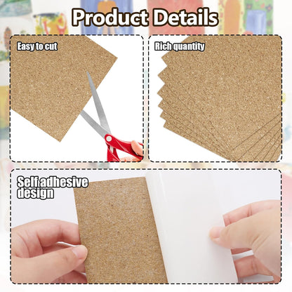 Biaungdo 10 Pcs Self Adhesive Cork Sheets, 4 X 4 Inch Cork Tile Sheet with Adhesive Backing, Square V1259-DP01-D-104