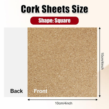 Biaungdo 10 Pcs Self Adhesive Cork Sheets, 4 X 4 Inch Cork Tile Sheet with Adhesive Backing, Square V1259-DP01-D-104