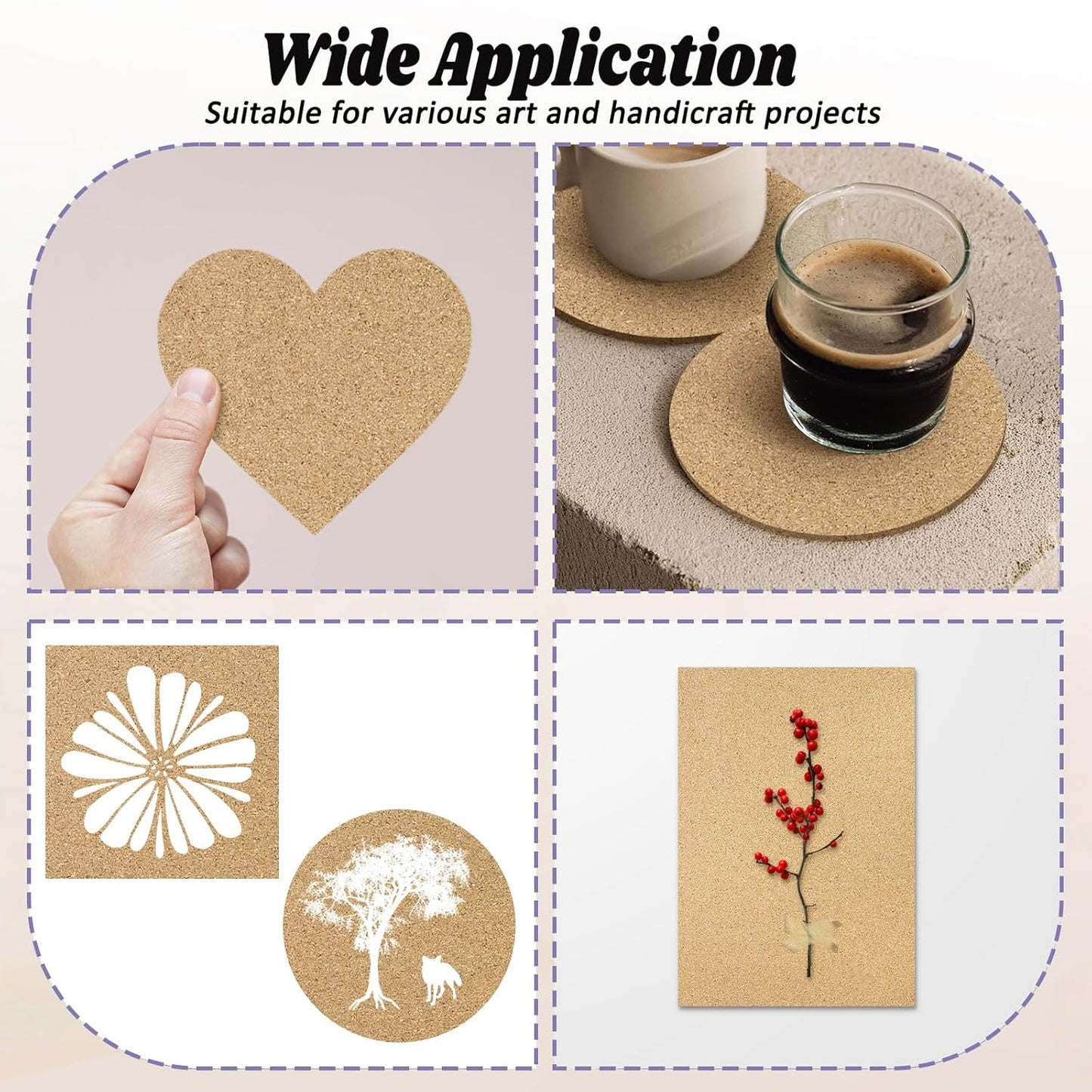 Biaungdo 10 Pcs Self Adhesive Cork Sheets, 4 X 4 Inch Cork Tile Sheet with Adhesive Backing, Square V1259-DP01-D-104