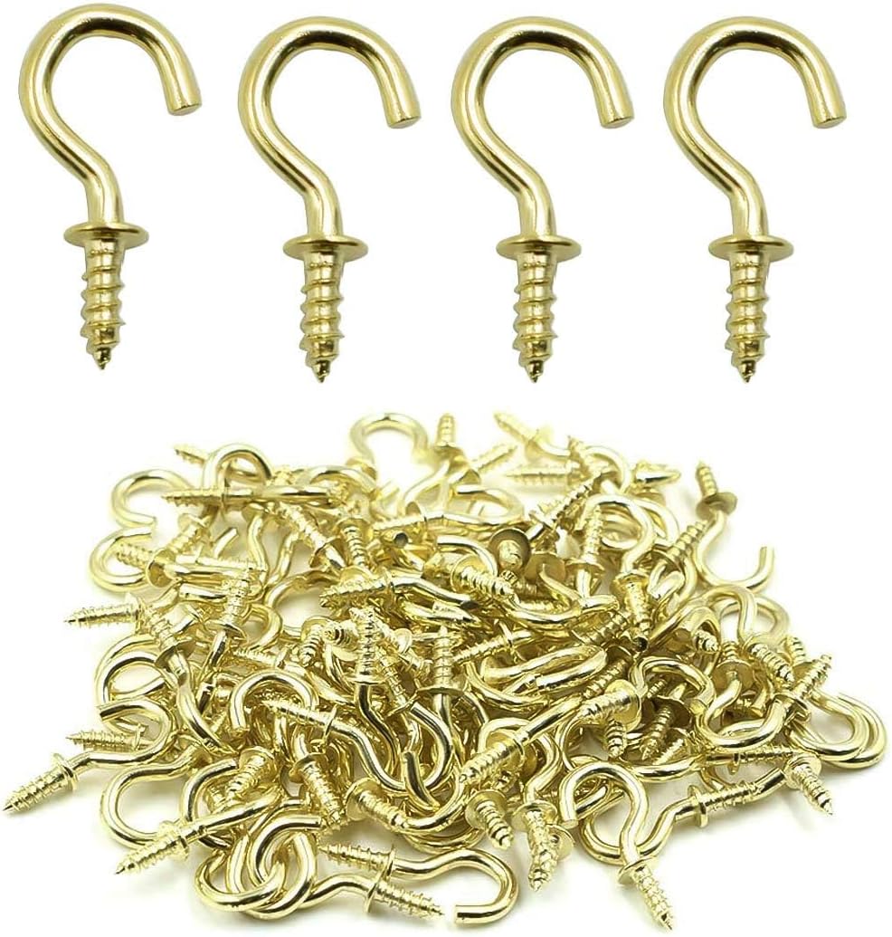 Biaungdo 200 Pcs 1/2" Gold Ceiling Hooks: Metal, Rust Resistant, 200 Mini Screw Hooks for Hanging Lightweight V1259-DP01-D-108