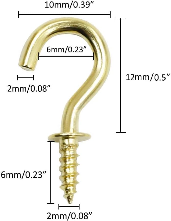 Biaungdo 200 Pcs 1/2" Gold Ceiling Hooks: Metal, Rust Resistant, 200 Mini Screw Hooks for Hanging Lightweight V1259-DP01-D-108