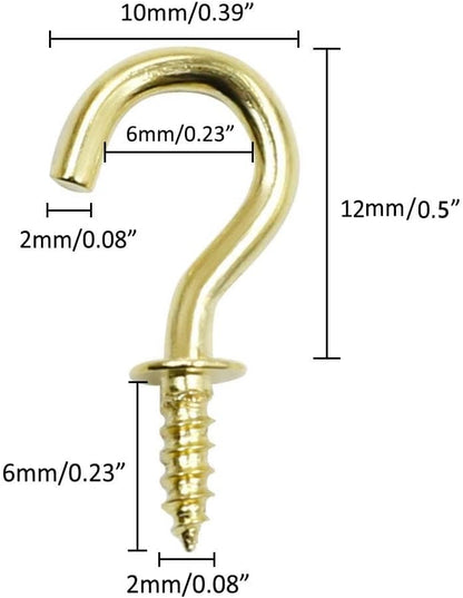 Biaungdo 200 Pcs 1/2" Gold Ceiling Hooks: Metal, Rust Resistant, 200 Mini Screw Hooks for Hanging Lightweight V1259-DP01-D-108