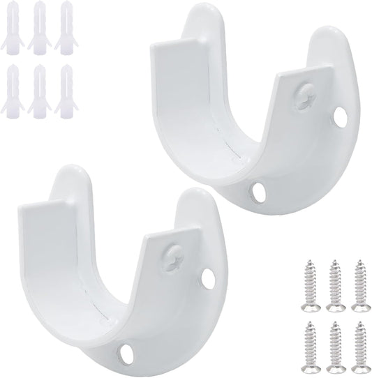 Biaungdo 1-1/4 Inch Stainless Steel Closet Rod End Supports, 2 Pcs White Heavy Duty Wardrobe Rod Brackets V1259-DP01-D-11
