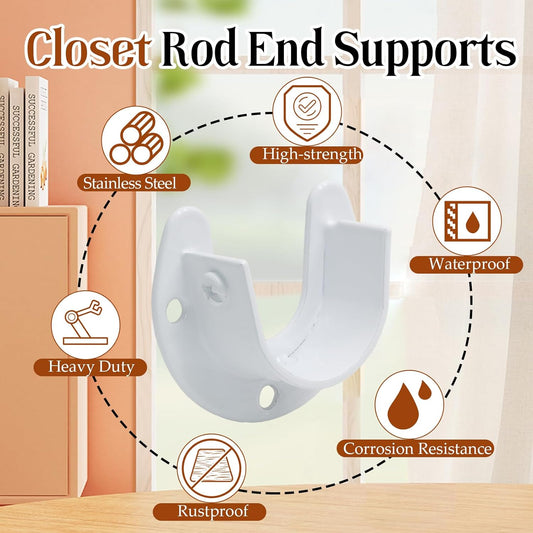 Biaungdo 1-1/4 Inch Stainless Steel Closet Rod End Supports, 2 Pcs White Heavy Duty Wardrobe Rod Brackets V1259-DP01-D-11