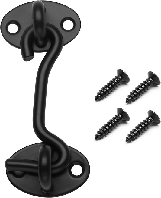 Biaungdo Heavy Duty Hook and Eye Latch, 3 Inch Black Privacy Hook Barn Door Lock Easy Lock, Stainless Steel V1259-DP01-D-112