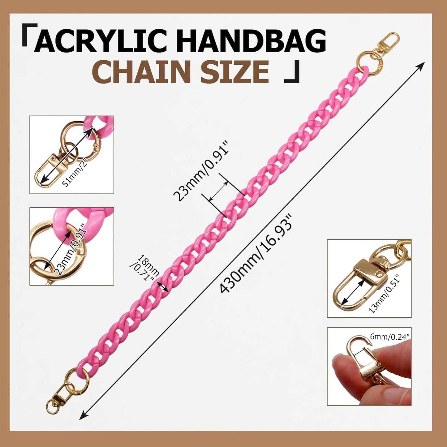 Biaungdo Acrylic Purse Chain Strap, Luxury Acrylic Handbag Strap Replacement, Short Purse Chain Handles V1259-DP01-D-114