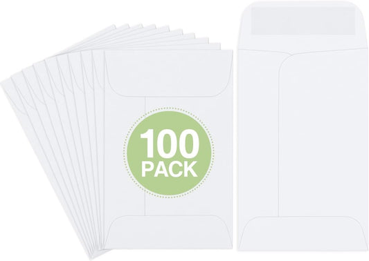 #1 Coin Envelopes Eupako 100 PCS 2.25x 3.5" White Small Parts Envelope with Gummed Flap Kraft Seed Envelopes V1259-DP01-D-127