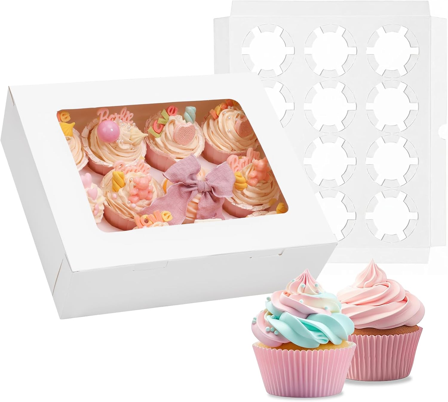 Moretoes 3PCS Cupcake Boxes with Window,Hold 12 Count Cupcake Containers for Cupcakes, Desserts, and More V1259-DP01-D-128