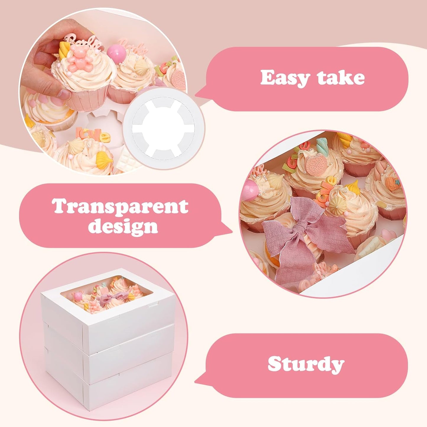 Moretoes 3PCS Cupcake Boxes with Window,Hold 12 Count Cupcake Containers for Cupcakes, Desserts, and More V1259-DP01-D-128