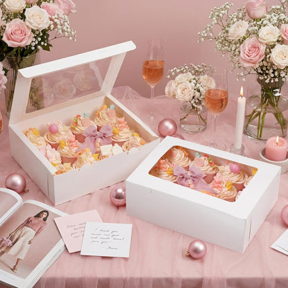 Moretoes 3PCS Cupcake Boxes with Window,Hold 12 Count Cupcake Containers for Cupcakes, Desserts, and More V1259-DP01-D-128