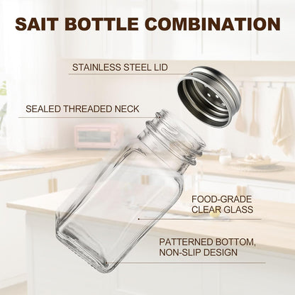 Salt and Pepper Shakers Set, Salt Shaker 2 Pcs,High Transparency Glass Stainless Steel Kitchen Tools Home V1259-DP01-D-130