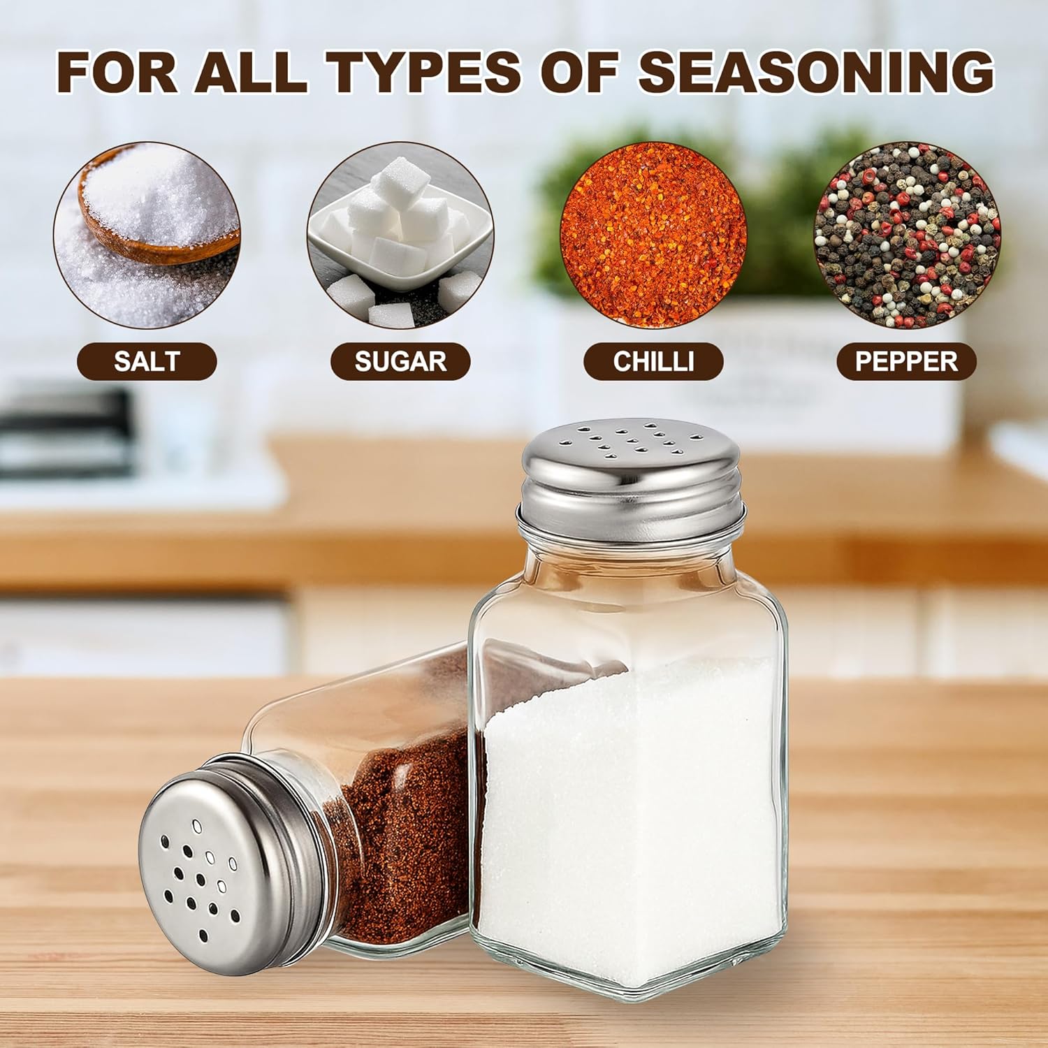 Salt and Pepper Shakers Set, Salt Shaker 2 Pcs,High Transparency Glass Stainless Steel Kitchen Tools Home V1259-DP01-D-130