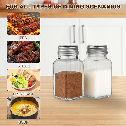 Salt and Pepper Shakers Set, Salt Shaker 2 Pcs,High Transparency Glass Stainless Steel Kitchen Tools Home V1259-DP01-D-130