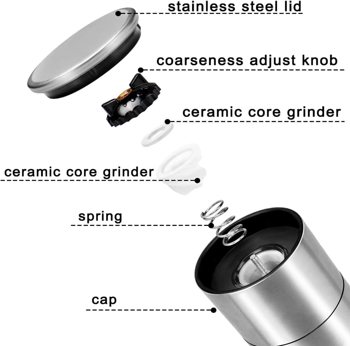 Salt Grinder Pepper Mill, and Set (Single Grinder) V1259-DP01-D-131