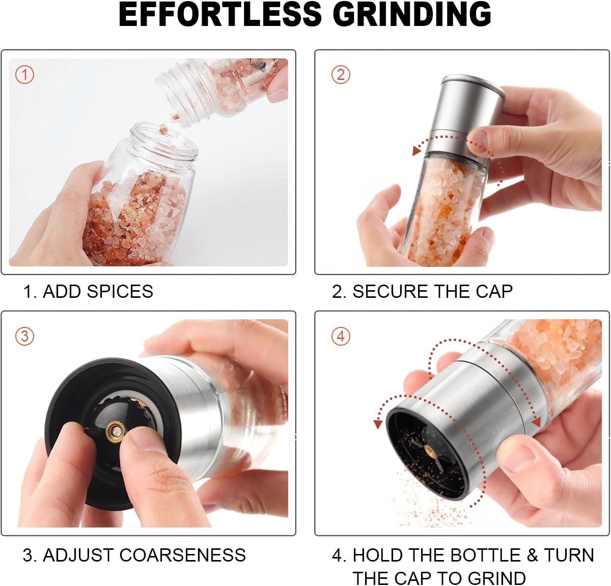 Salt Grinder Pepper Mill, and Set (Single Grinder) V1259-DP01-D-131