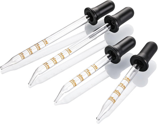 4 Pack, 1 mL Glass Eye Dropper with Measurement - Long & Short, Bent & Straight Tip Calibrated Glass Medicine V1259-DP01-D-132