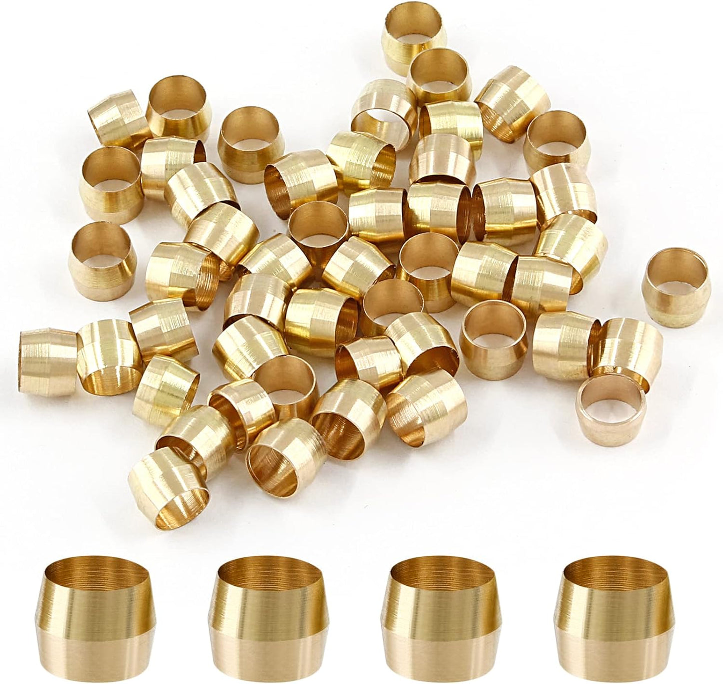 Biaungdo 50 Pcs Brass Compression Fitting, 1/4" Tube OD Compression Sleeves Ferrules Brass Compression Tube V1259-DP01-D-14
