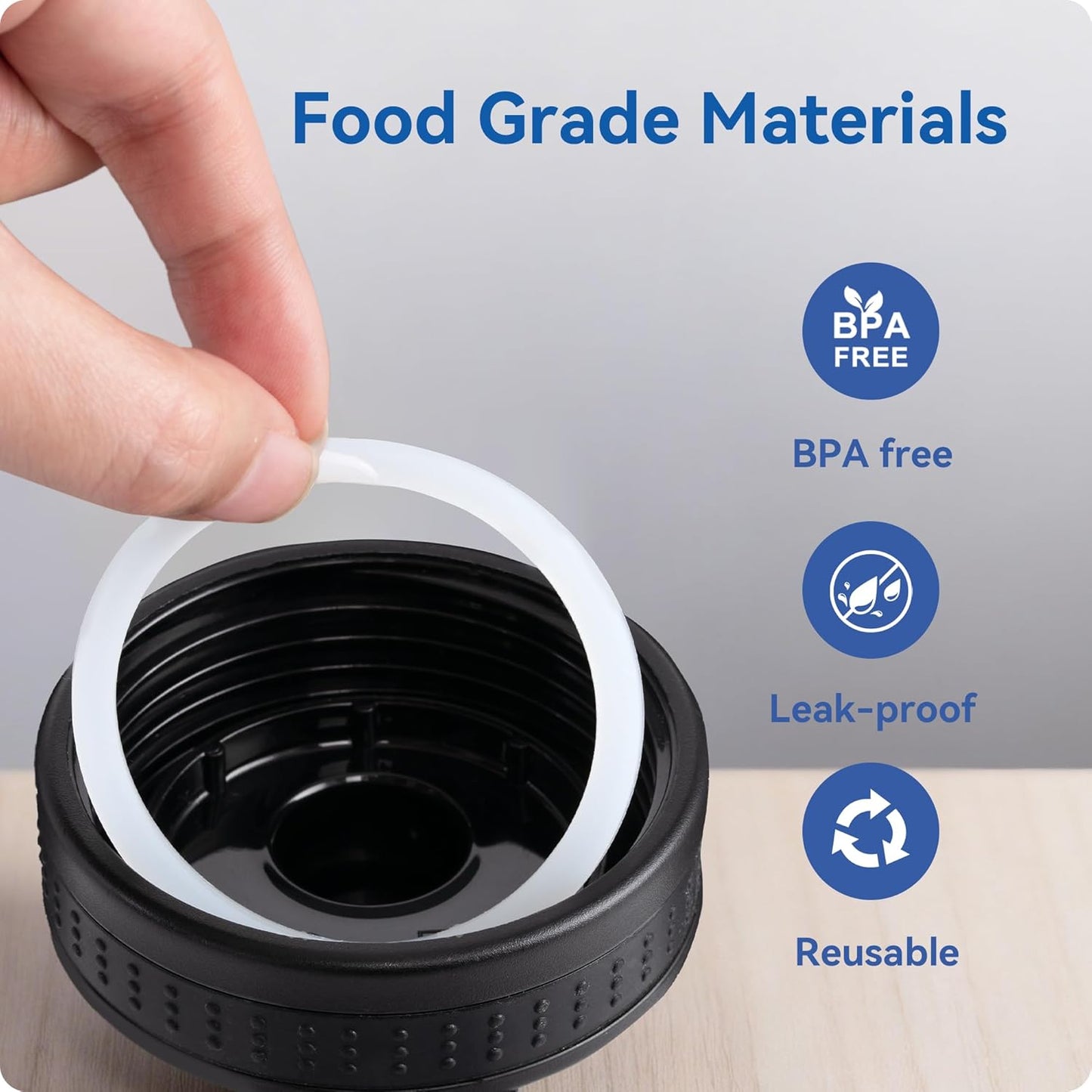 Gasket Replacement Three Finger Water Bottle Spout Lid ONLY, 4 Pack Silicone Sealing O Rings, Leak Proof & V1259-DP01-D-157