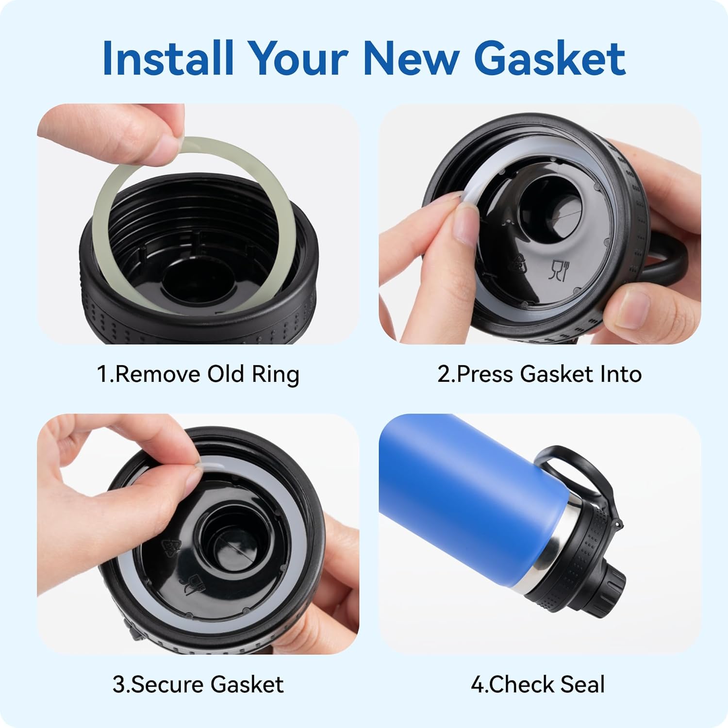 Gasket Replacement Three Finger Water Bottle Spout Lid ONLY, 4 Pack Silicone Sealing O Rings, Leak Proof & V1259-DP01-D-157