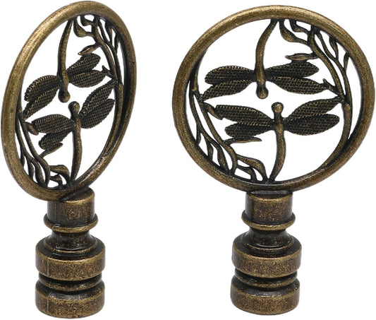 Biaungdo 2 Pack Double Dragonflies Lamp Finial, Antique Bronze Decorative Finial for Lamp Shades, Hollowing V1259-DP01-D-18