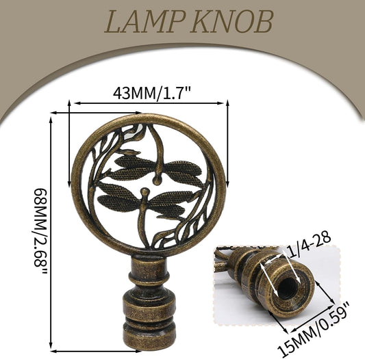 Biaungdo 2 Pack Double Dragonflies Lamp Finial, Antique Bronze Decorative Finial for Lamp Shades, Hollowing V1259-DP01-D-18