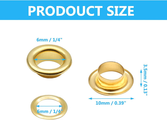 Biaungdo 1/4" Eyelets, Gold Grommets Eyelets, Metal Eyelets with Washers for Canvas, Shoes, Clothing, Fabric, V1259-DP01-D-20