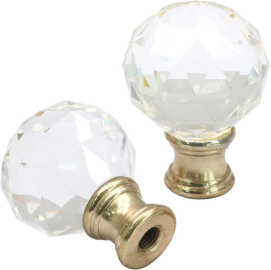 Biaungdo 2 Pack Crystal Lamp Finial, Clear Lamp Finial Cap Knob Diamond Lamp Shade Finial Glass Lamp Screw V1259-DP01-D-21