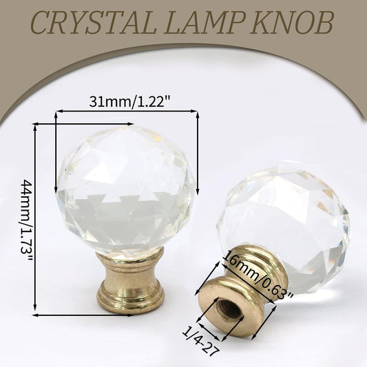 Biaungdo 2 Pack Crystal Lamp Finial, Clear Lamp Finial Cap Knob Diamond Lamp Shade Finial Glass Lamp Screw V1259-DP01-D-21